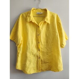 Chico's Design 100% Linen Button Down Women Sz 3 Yellow Coastal Casual Lagenlook